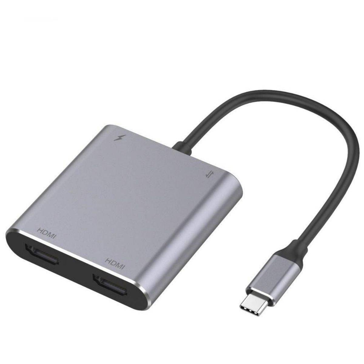 Onten 9175K 4 in 1 Type-C to Dual HDMI Adapter in space gray with a compact design, featuring two HDMI ports and a USB-C connector for seamless connectivity.